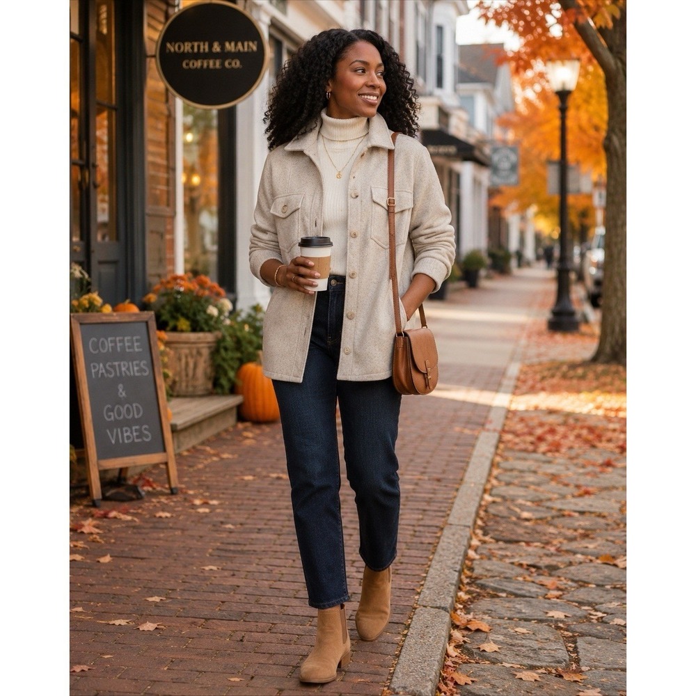 Oatmeal Wool Blend Shacket Jacket Button Front Utility Coat Women's M